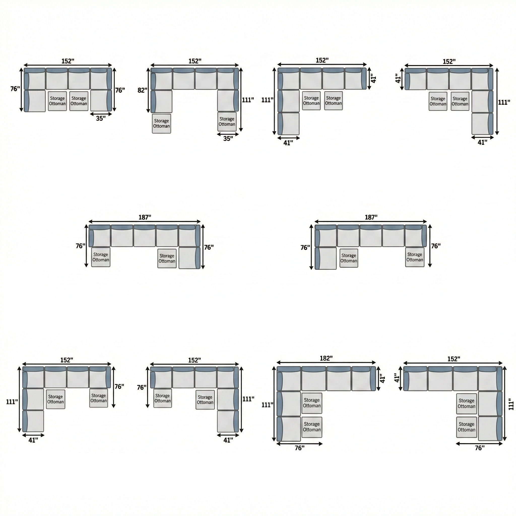 8 Piece Set with 2 Ottomans - Large Pit Configuration!